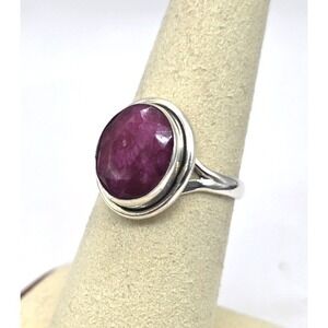 Genuine Ruby Faceted Oval Ring Size 7 Sterling Silver 925 Handmade Beautiful